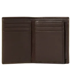 Card holder with flap Button Brown