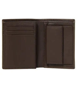 Card holder with flap Button Brown