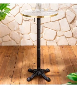 60cm ronde hoge tafel kantelbaar terrazzo/goud blad en zwart onderstel