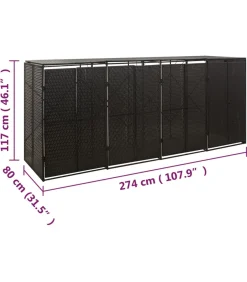 Containerberging viervoudig 274x80x117 cm poly rattan zwart