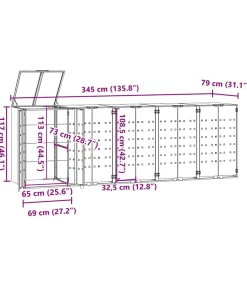 Containerberging voor 5 containers 345x79x117 cm staal grijs