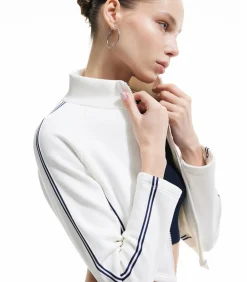 Crop Sweatshirt Met Rits en Streepdetails