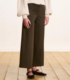 Cropped broek van milano jersey in bruin met elastische taille