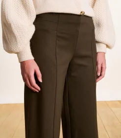 Cropped broek van milano jersey in bruin met elastische taille