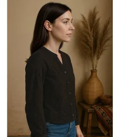 Dames geperforeerd T-shirt met lange mouwen