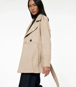 Dames Trenchcoat Kunstsuède Lang Ceintuur