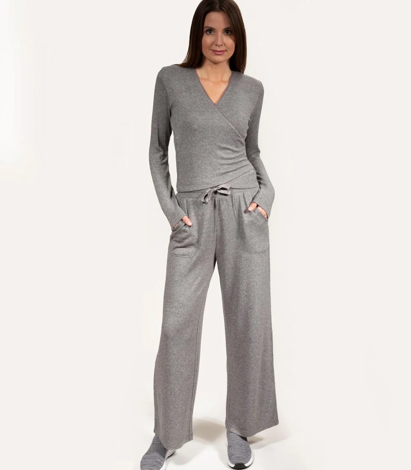 Damesbroek met wijde pijpen Heidegrijs