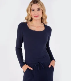 Dames-T-shirt met vierkante hals Navy