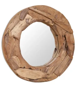 Decoratieve spiegel rond 60 cm teakhout