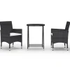 3-delige Bistroset poly rattan en gehard glas zwart