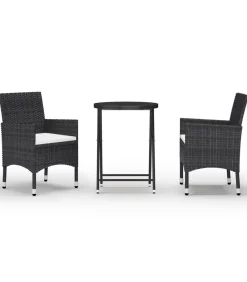 3-delige Bistroset poly rattan en gehard glas zwart