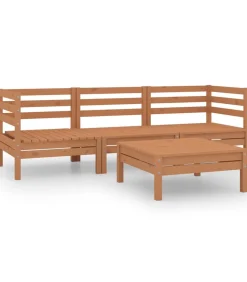 4-delige Loungeset massief grenenhout honingbruin