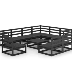 10-delige Loungeset massief grenenhout zwart