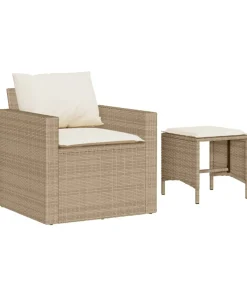 4-delige Loungeset met kussens poly rattan beige