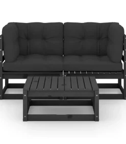 3-delige Loungeset met kussens massief grenenhout