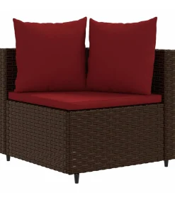 7-delige Loungeset met kussens poly rattan bruin