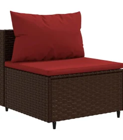 7-delige Loungeset met kussens poly rattan bruin