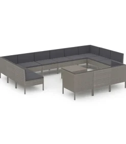 14-delige Loungeset met kussens poly rattan grijs