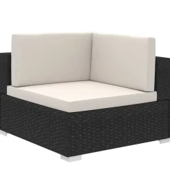 8-delige Loungeset met kussens poly rattan zwart