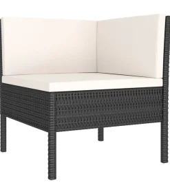4-delige Loungeset met kussens poly rattan zwart