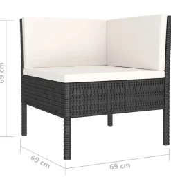 4-delige Loungeset met kussens poly rattan zwart