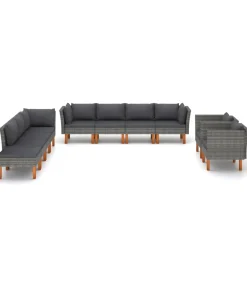 10-delige Loungeset poly rattan en eucalyptushout grijs