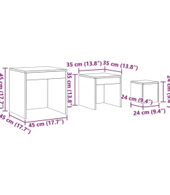 3-delige Tafeltjesset bewerkt hout artisanaal eikenkleur