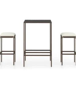 3-delige Tuinbarset met kussens poly rattan bruin