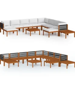 12-delige tuinloungeset met kussens crèmekleurig acaciahout en touw