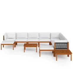 12-delige tuinloungeset met kussens crèmekleurig acaciahout en touw