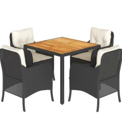 5-delige Tuinset met kussens poly rattan zwart