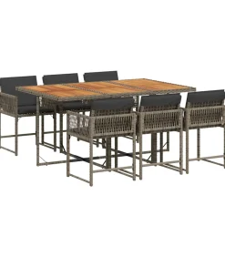 7-delige Tuinset met kussens poly rattan grijs