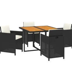 5-delige Tuinset met kussens poly rattan zwart