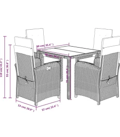 5-delige Tuinset met kussens poly rattan grijs