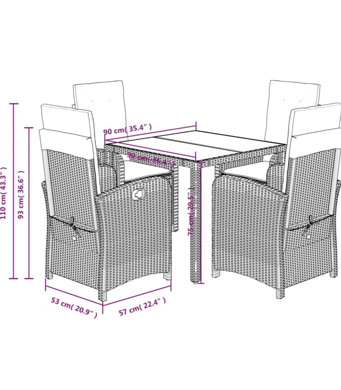 5-delige Tuinset met kussens poly rattan grijs