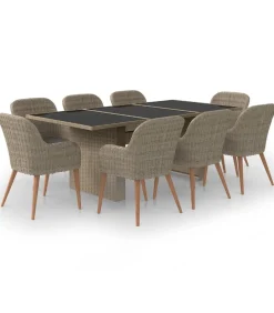 9-delige Tuinset poly rattan bruin