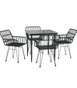 5-delige Tuinset poly rattan zwart