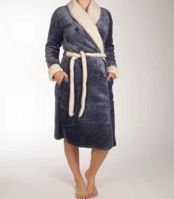 Deluxe - Dames Badjas Fleece - Dark Blue - Maat L
