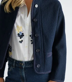 Donkerblauw jasje in vervilte wol