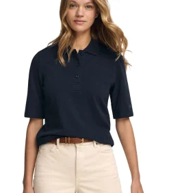 Donkerblauwe polo met halflange mouwen en geborduurd Polo Club-logo