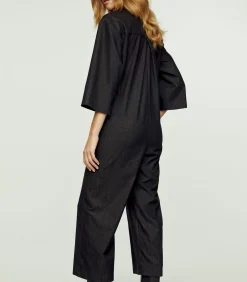 Donkergrijze denim jumpsuit
