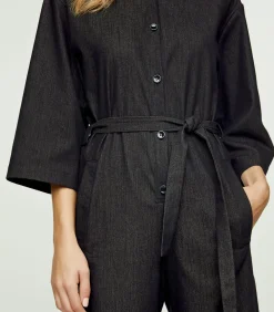 Donkergrijze denim jumpsuit