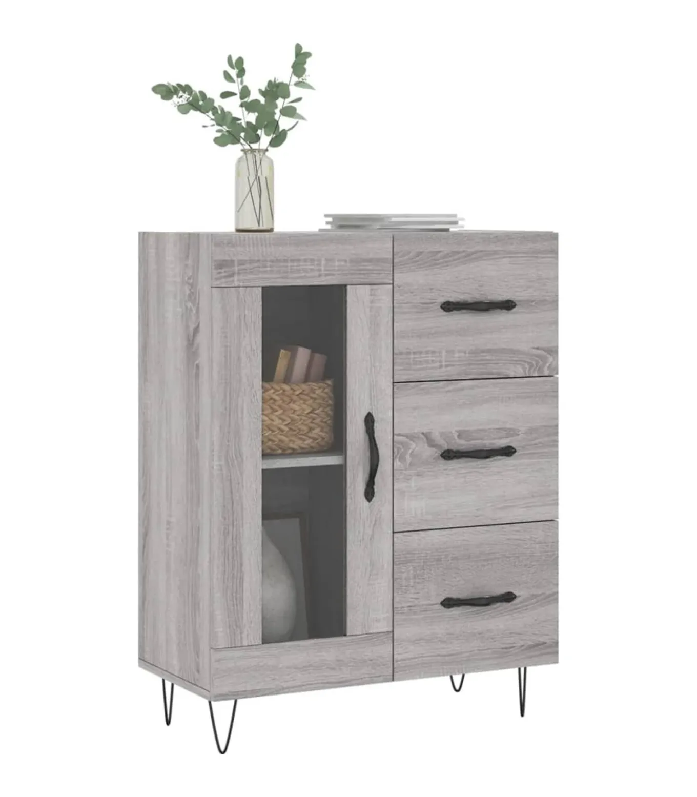 Dressoir 69,5x34x90 cm bewerkt hout grijs sonoma eikenkleurig