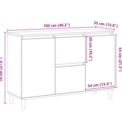 Dressoir 102x35x70 cm bewerkt hout artisanaal eikenkleurig