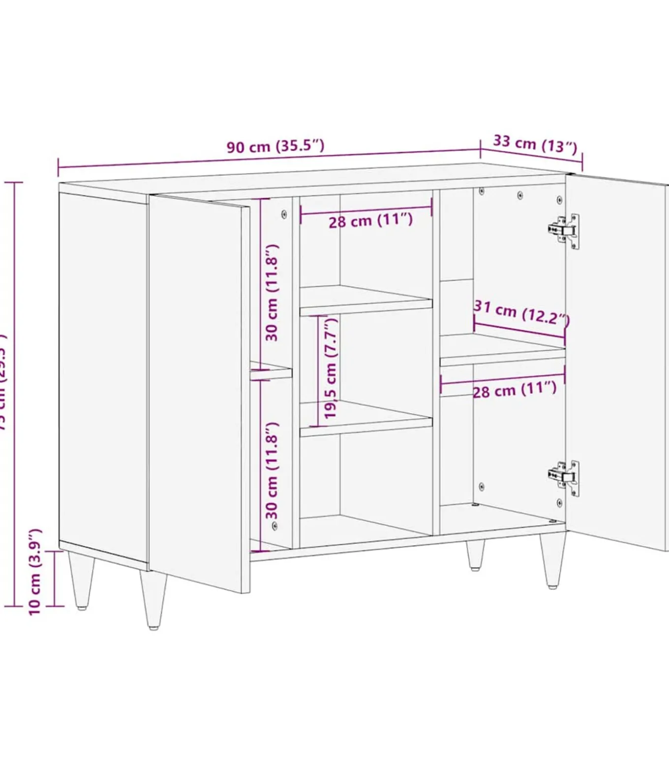 Dressoir 90x33x75 cm massief mangohout