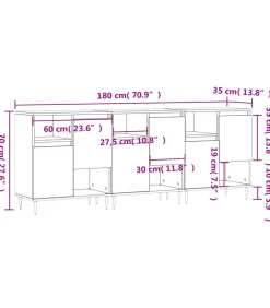 Dressoirs 3 st bewerkt hout grijs sonoma eikenkleurig