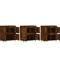 Dressoirs 3 st bewerkt hout gerookt eikenkleurig