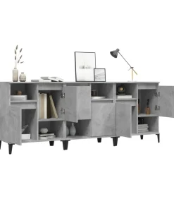 Dressoirs 3 st 60x35x70 cm bewerkt hout betongrijs