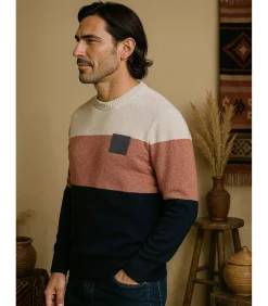 Driekleurige ronde halstrui voor heren