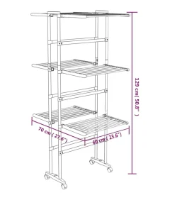Droogrek 3-laags met wieltjes 60x70x129 cm zilverkleurig